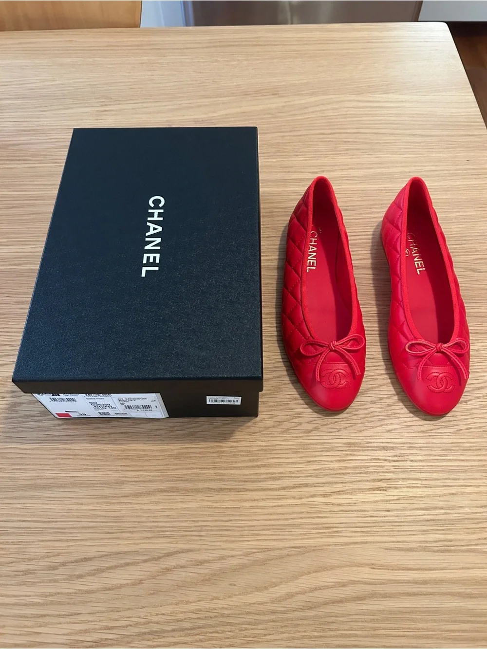 CHANEL 26B Red Quilted Lambskin Ballet Flats 39 New In Box